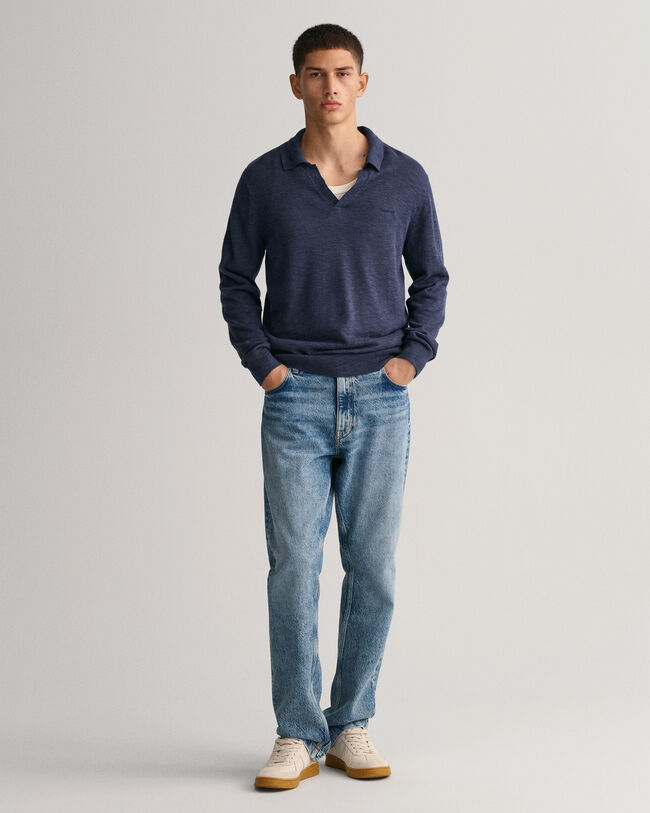 Baumwoll Leinen Polopullover