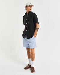 St&uuml;ckgef&auml;rbtes Regular Fit Leinen Kurzarmhemd