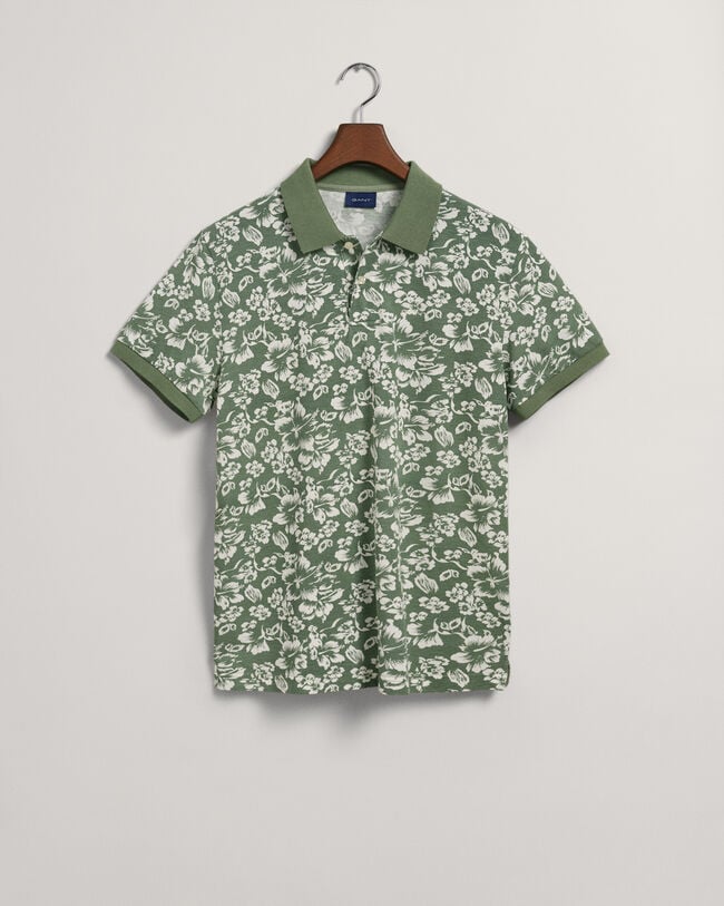 Piqu&eacute; Poloshirt mit floralem Print