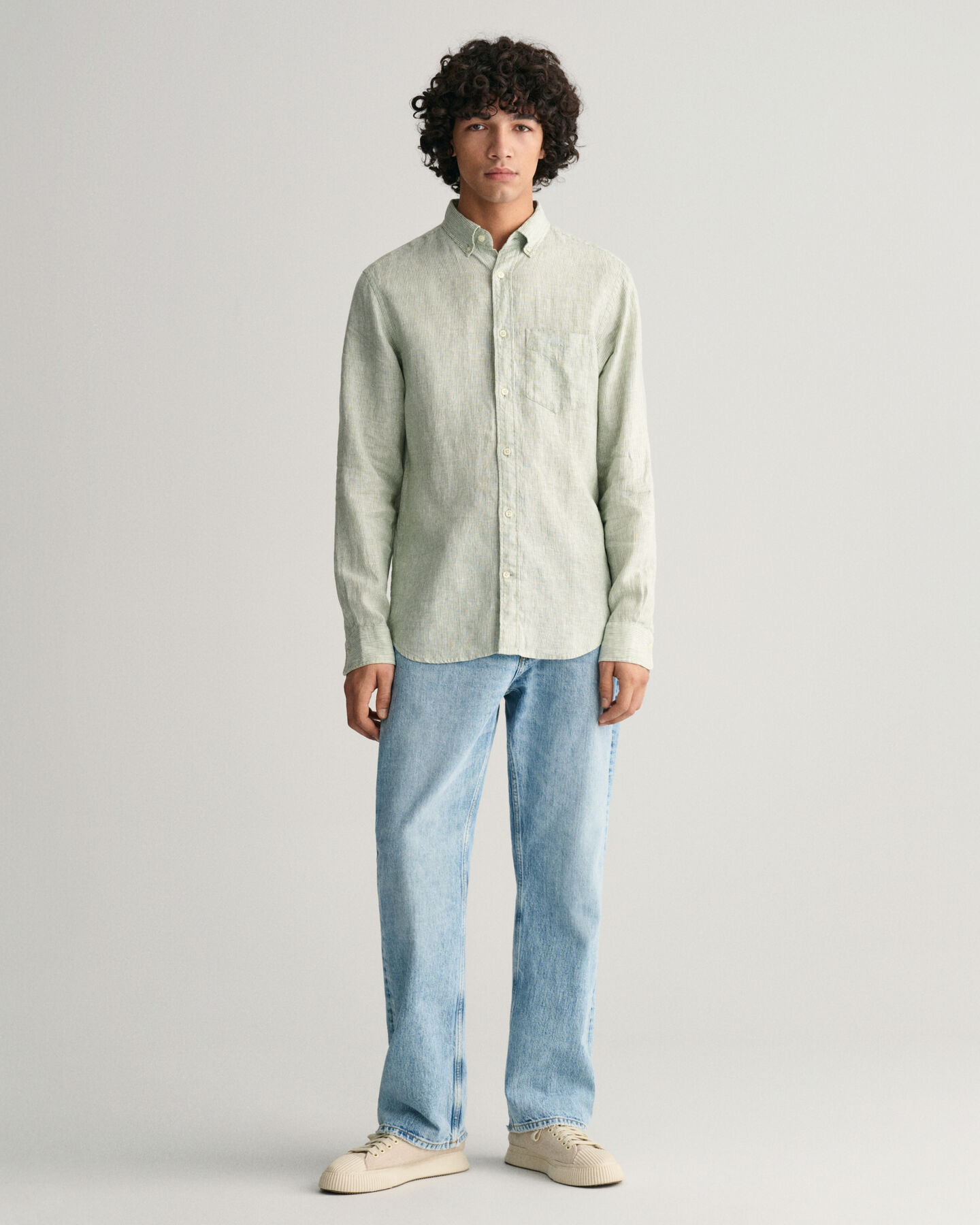 Regular Fit Leinen Hemd mit Streifen