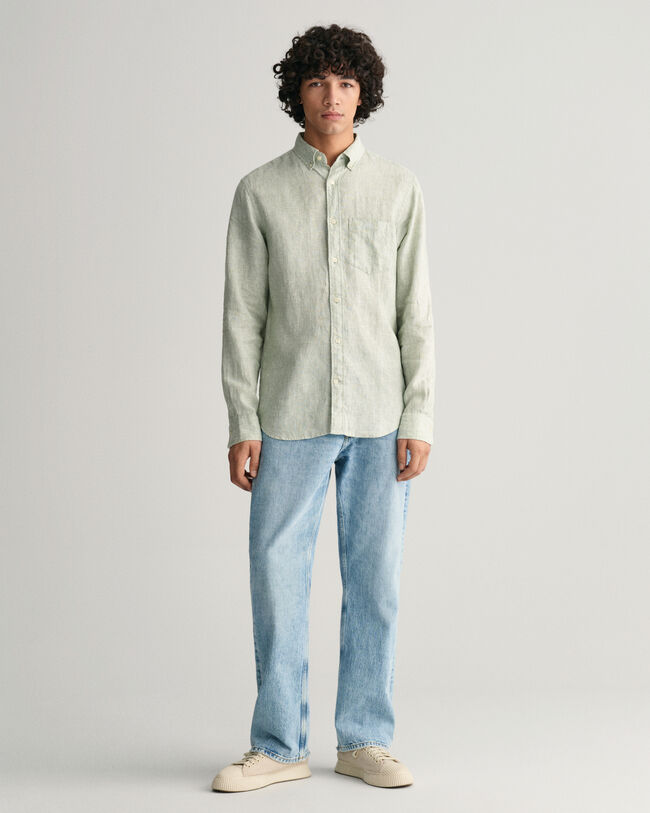 Regular Fit Leinen Hemd mit Streifen