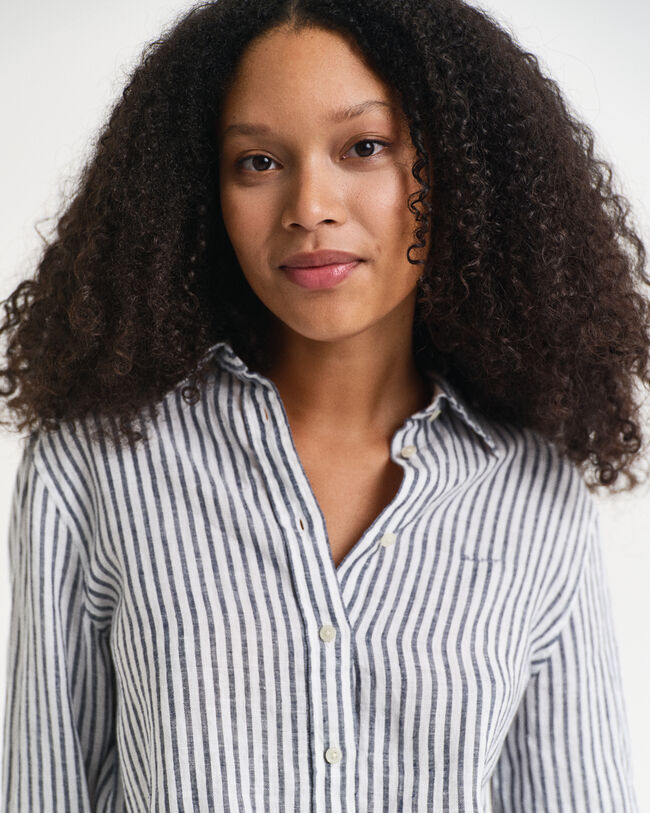 Regular Fit Leinenbluse mit Streifen