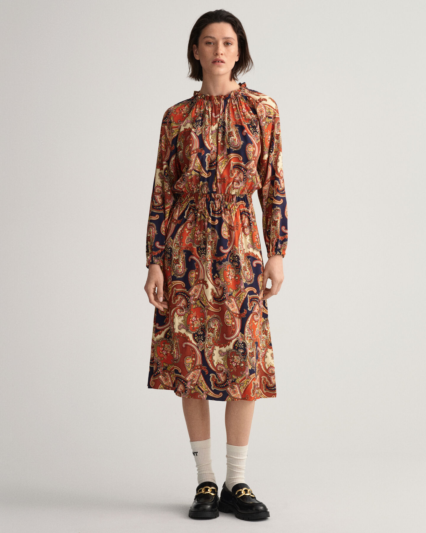Paisley Kleid mit U-Boot-Ausschnitt