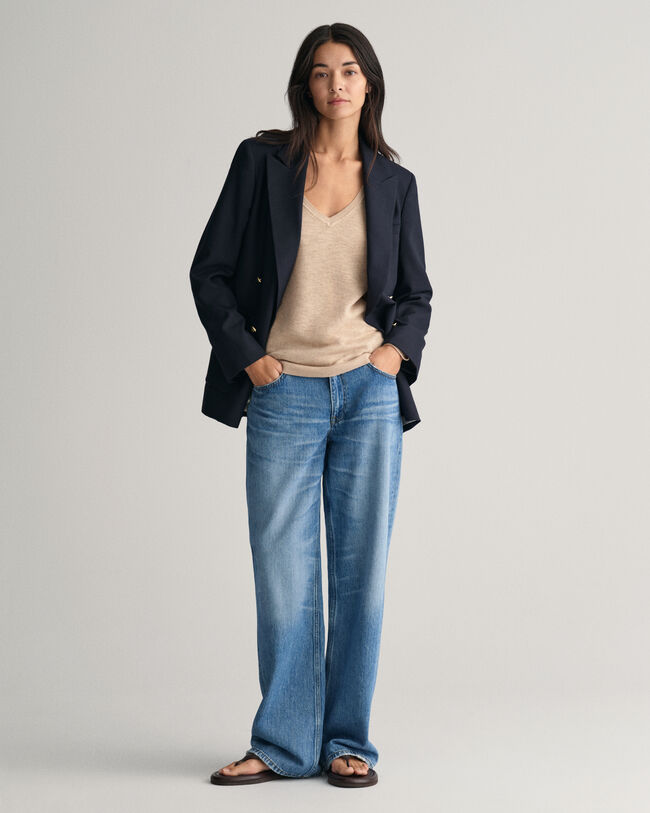 V-Neck Pullover aus Leinenmischgewebe