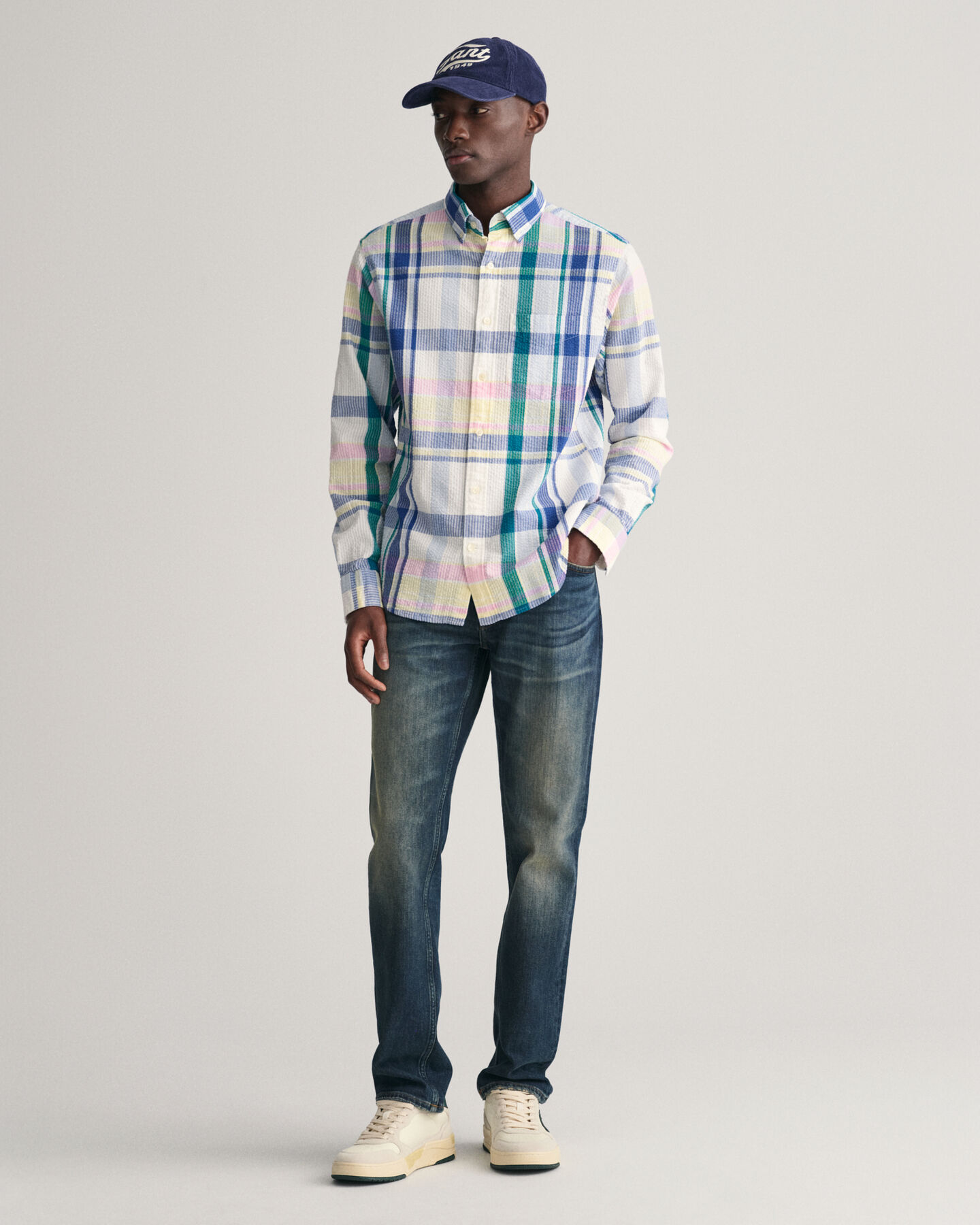 Regular Fit Seersucker Madras Hemd