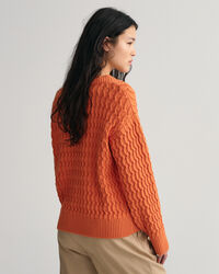 Textured V-Neck Pullover aus Baumwolle
