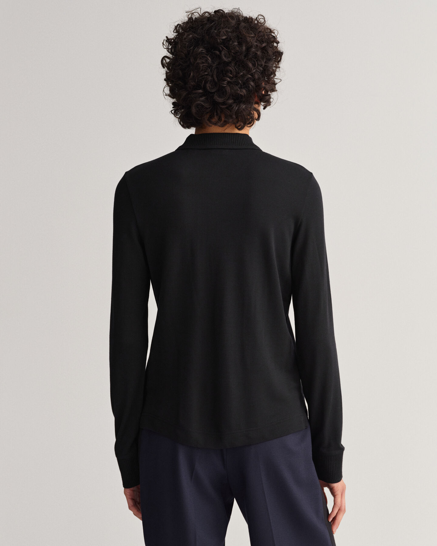 Detail Collar Piqu&eacute; Langarm-Poloshirt