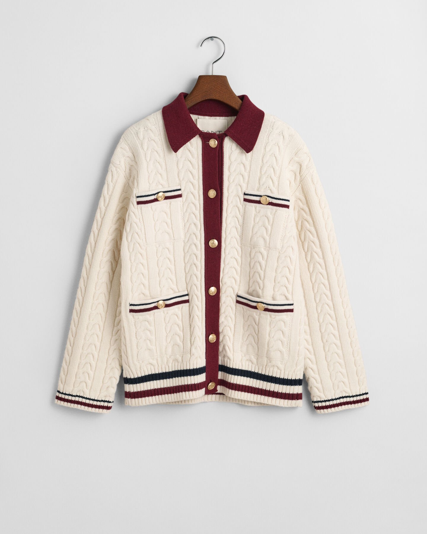 Kontrast Strickjacke mit Zopfmuster