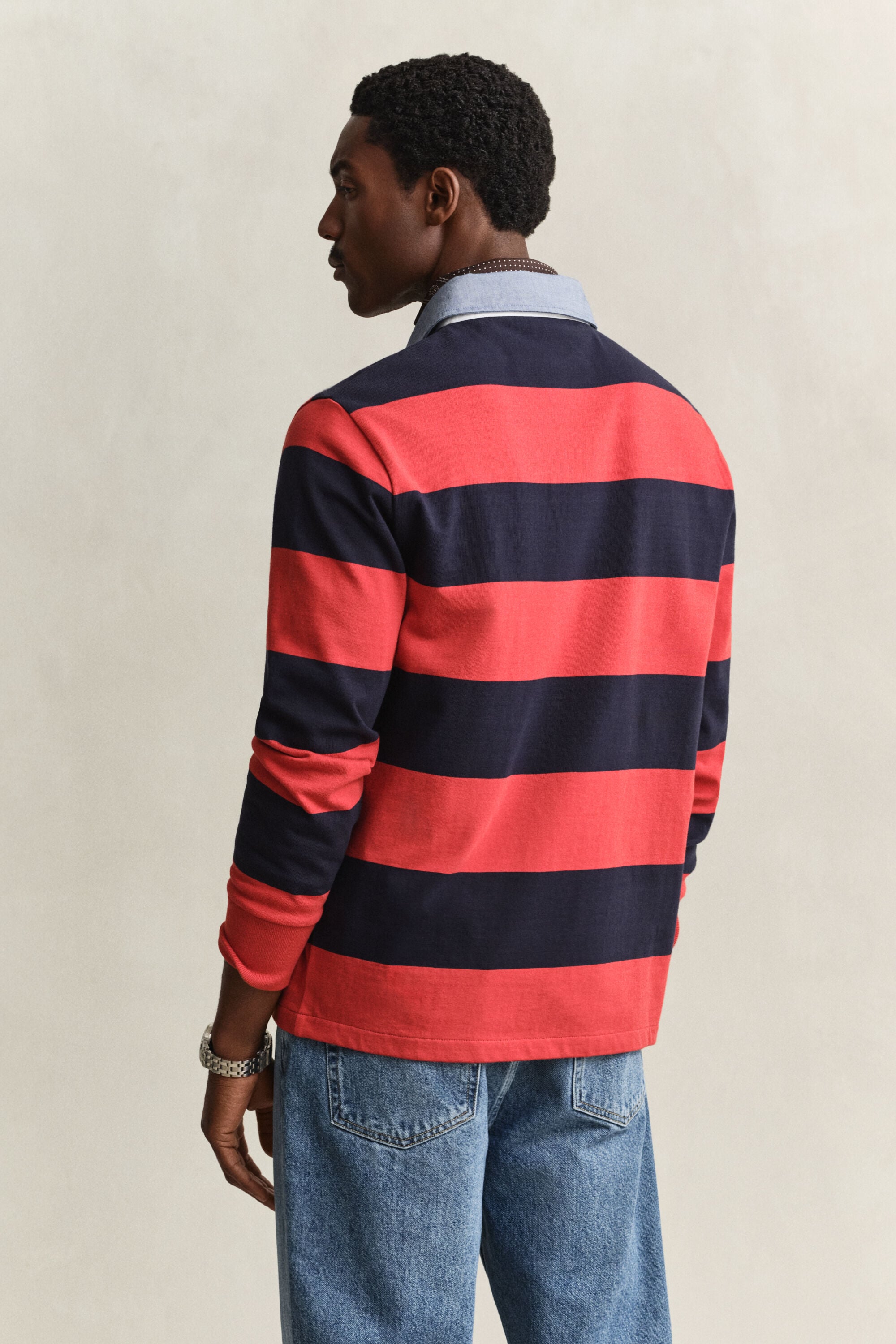 Gestreiftes Heavy Rugger mit Chambray-Kragen