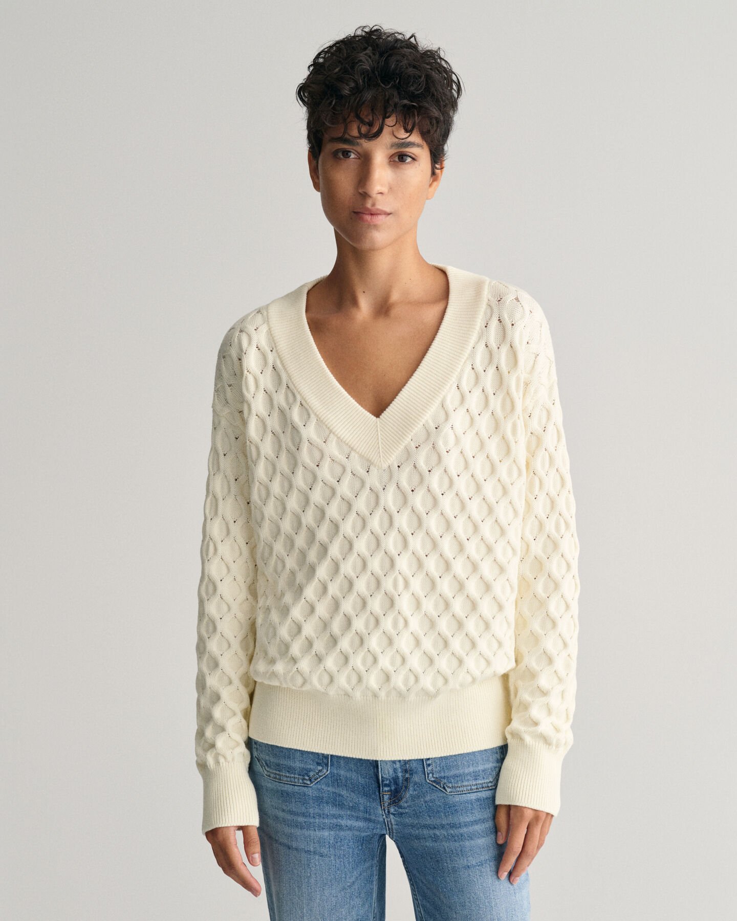 Strukturstrick V-Neck Pullover