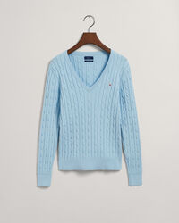 V-Neck Pullover aus Stretch-Baumwolle mit Zopfmuster