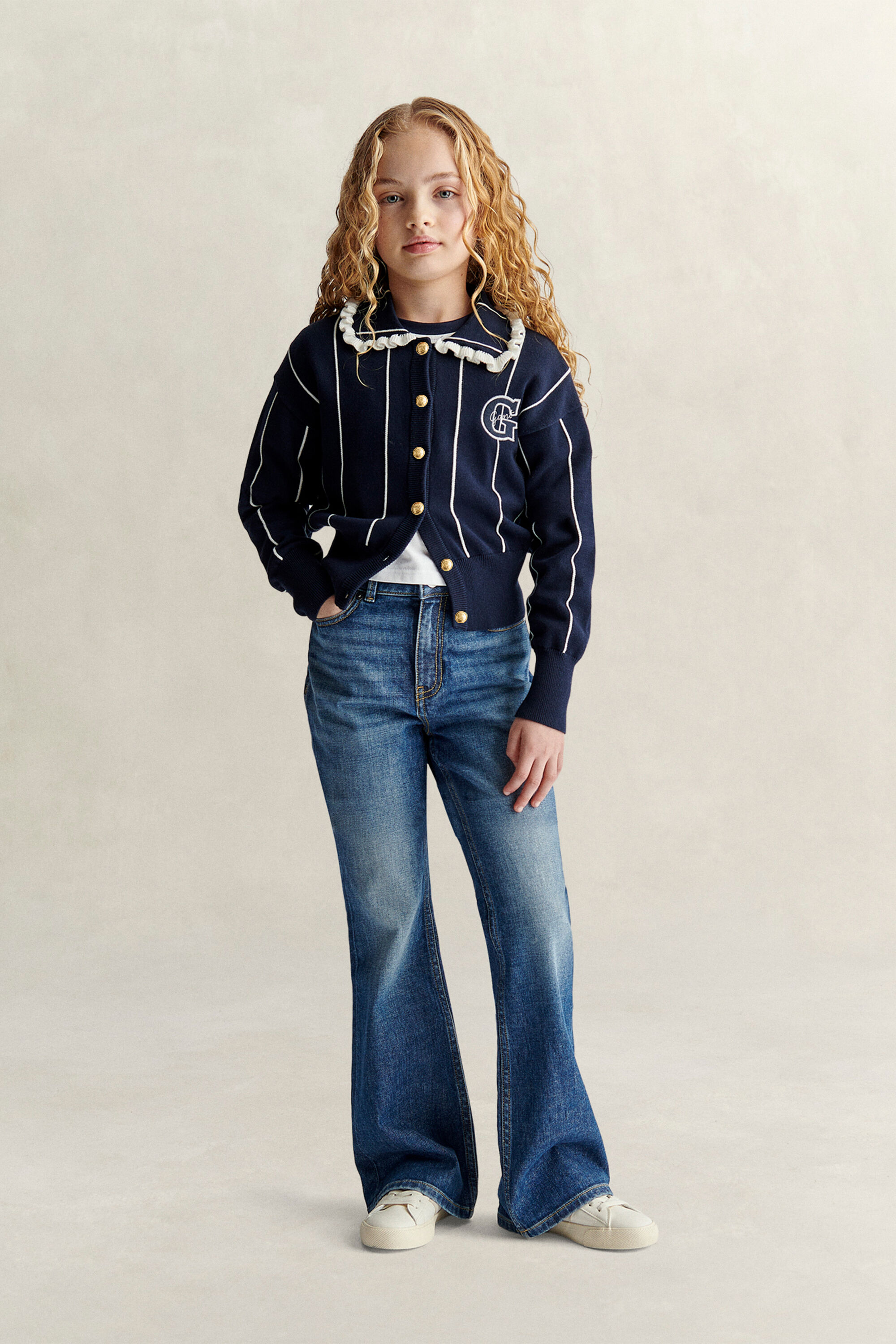 Teen Girls Striped Cardigan