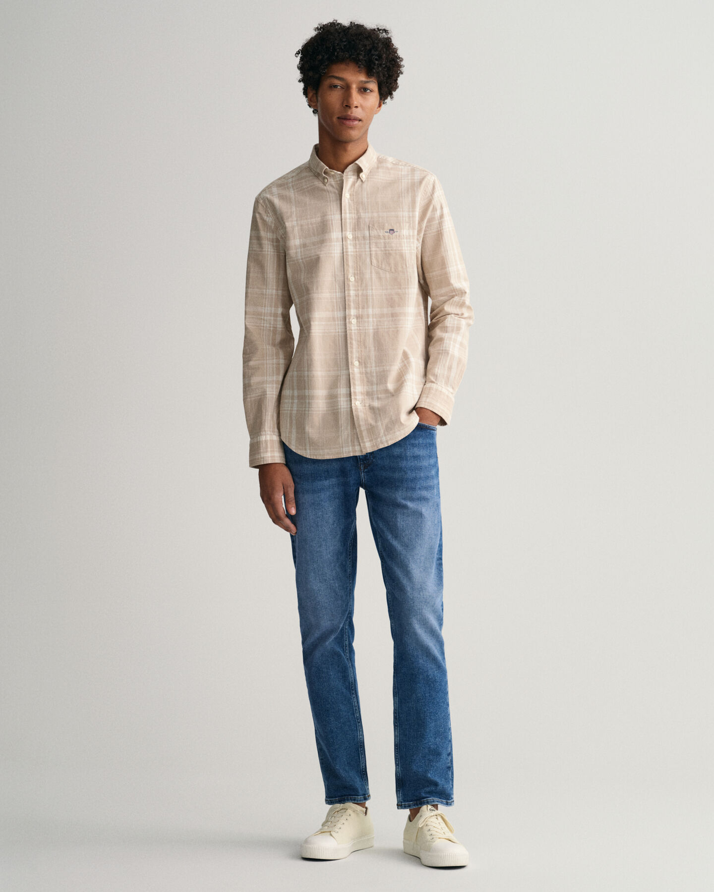 Regular Fit Baumwoll Leinen Hemd mit Karomuster