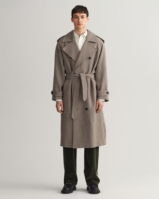 Houndstooth Woll-Trenchcoat