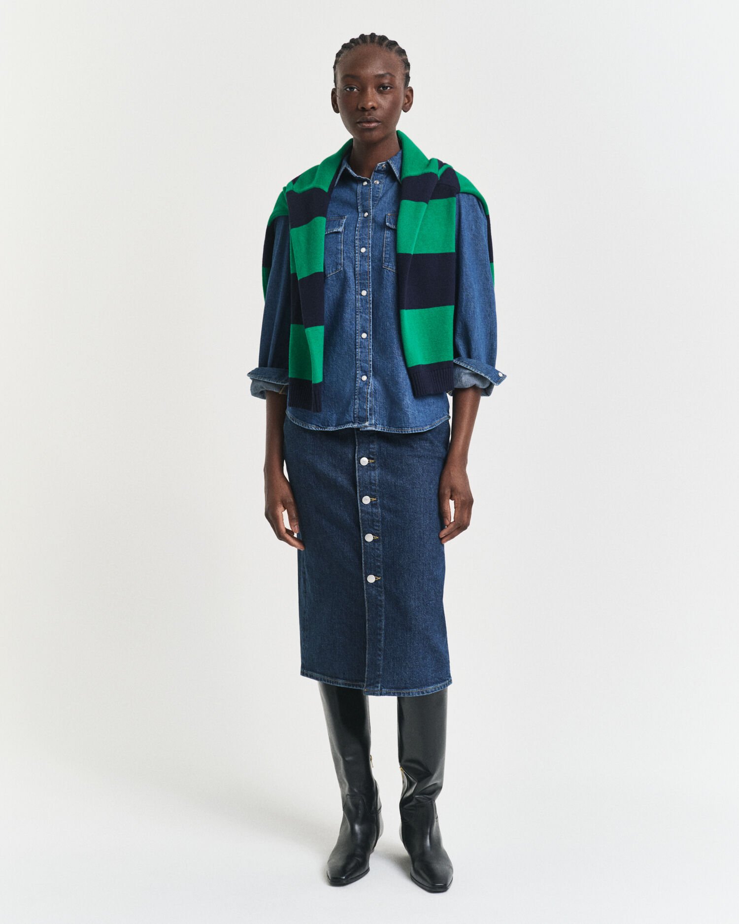 Jupe midi en denim à boutons