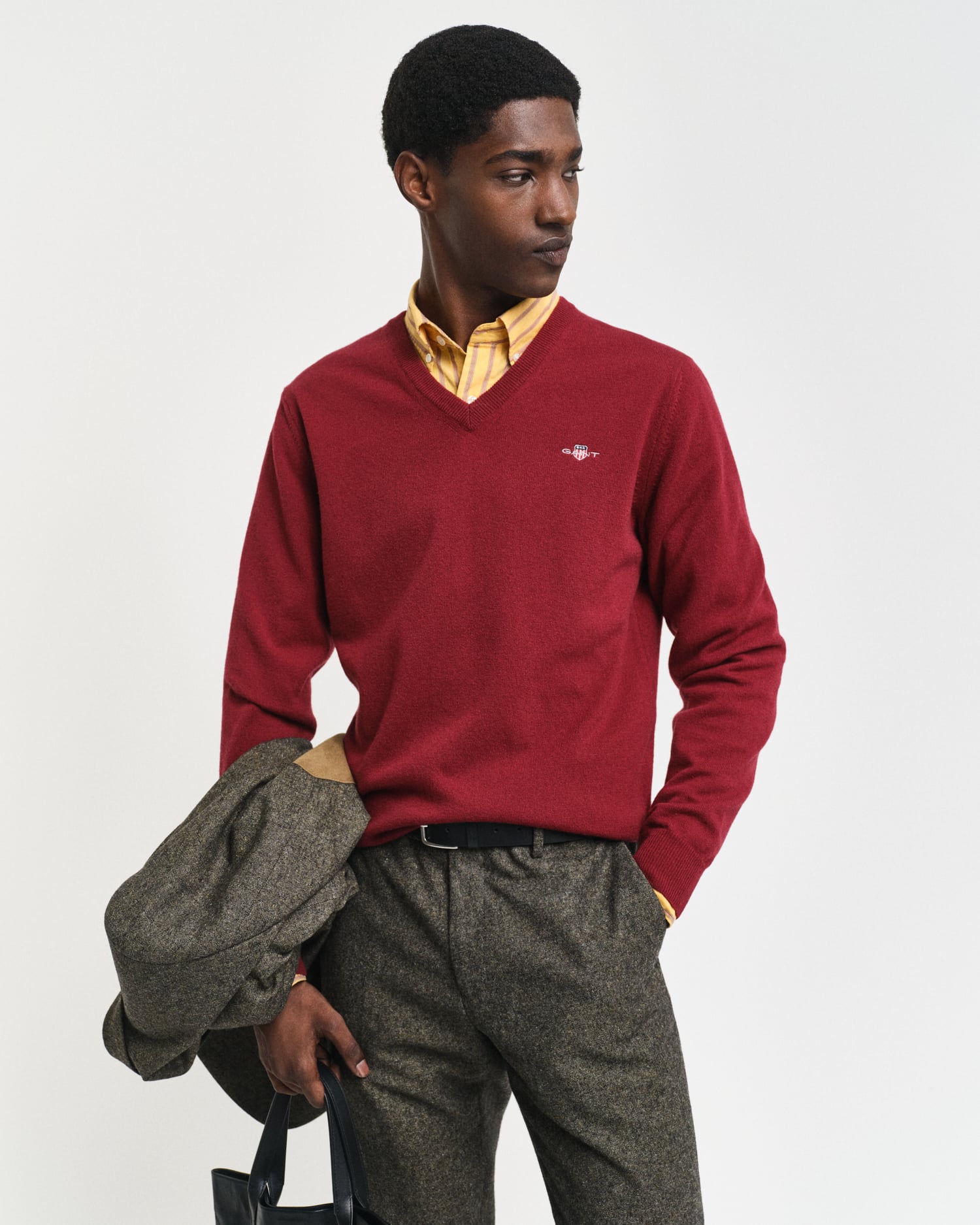 GANT Maglione Uomo In Lana D'Agnello Superfine, Girocollo, Grigio Scuro, Taglia XL, Vestibilità Regolare